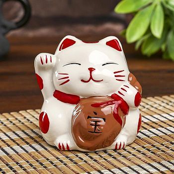 Копилка керамика "Манэки-нэко иероглиф сокровище" 7,5х7х7 см