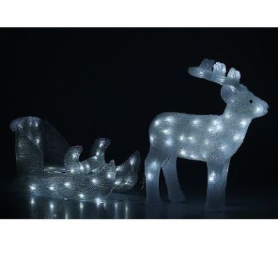 Фигура акрил. "Сани с оленем" (Олень: 45х48х14 см, Сани: 42х22х20 см.)