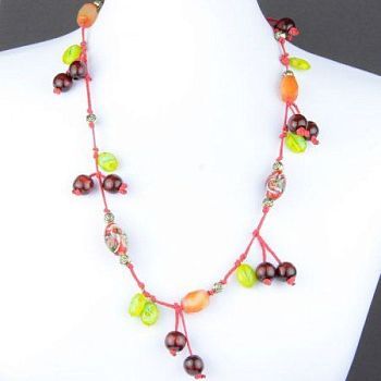 Авторские бусы Сердолик, муранское стекло, дерево "Вишневый букет" арт.ДЕВ-1518