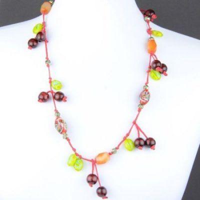 Авторские бусы Сердолик, муранское стекло, дерево "Вишневый букет" арт.ДЕВ-1518