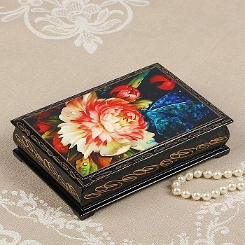 Шкатулка «Бабочка на цветке», 11х16 см, лаковая миниатюра