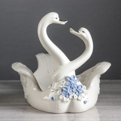 Фруктовница "Два лебедя", белая, 32 см, микс
