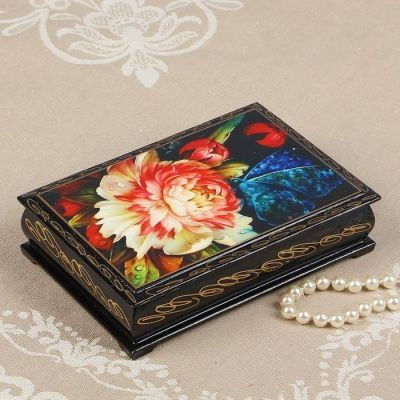 Шкатулка «Бабочка на цветке», 11х16 см, лаковая миниатюра