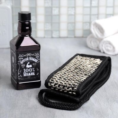 Набор "Крутому мужику" виски гель для душа 250 мл аромат бергамот и пачули, мочалка