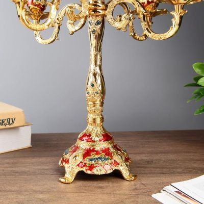 Подсвечник металл на 5 свечей "Розы на зеленом" цвет золото 32х30х30 см