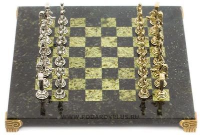 Шахматы "Сократ" камень змеевик доска 28х28 см №30