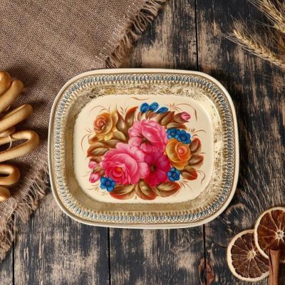 Поднос с жостовской росписью, 24х20 см