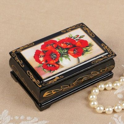 Шкатулка «Маки в вазе», 6×9 см, лаковая миниатюра