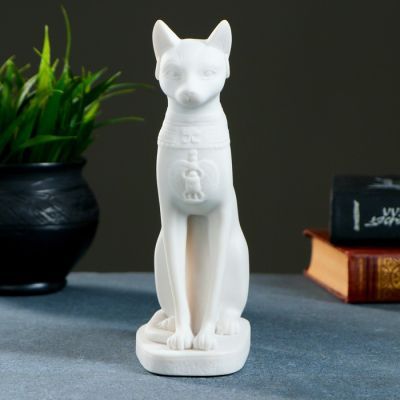 Фигура "Кошка египетская" 19х11см, белая / мраморная крошка