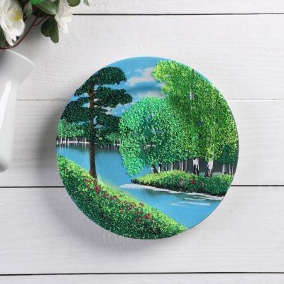 Тарелка фарфоровая "Лето", каменная крошка