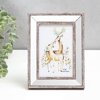 Фоторамка пластик 10х15 см "Зеркало с обводкой под дерево" 20х15,4 см