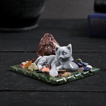 Сувенир "Котенок лежащий", змеевик, мрамор