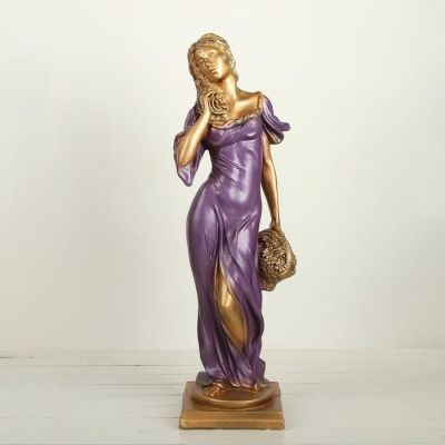 Фигура "Девушка с корзиной" бронза,/синий, 14х14х56см МИКС