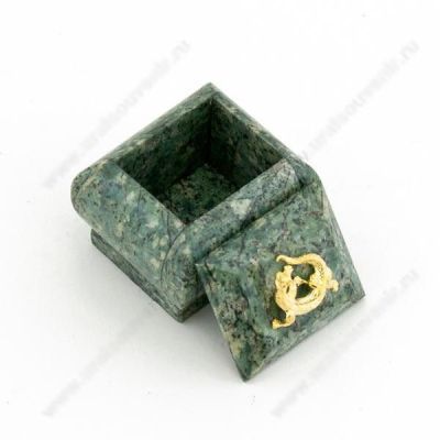 Шкатулка для украшений с ящерицей (камень змеевик) малая №1 (6,5х6,5х5,5см)