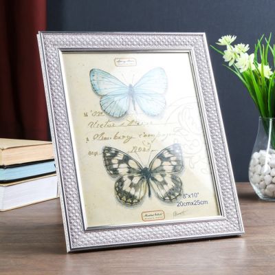 Фоторамка пластик 20х25 см "Белые ромбы" с серебристым обрамлением 30х25 см