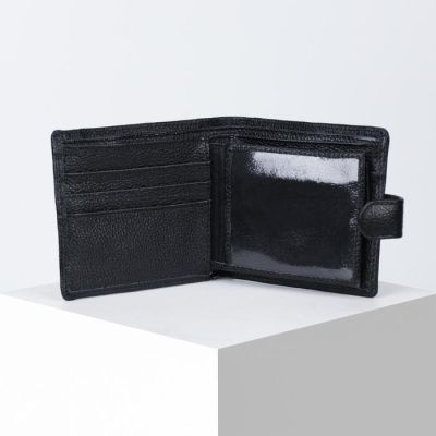 Портмоне мужское на кнопке, 3 отдела, отдел для карт, отдел для монет, цвет чёрный