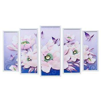 Картина модульная "Сказочные цветы" 23*59 - 1шт., 20*53 - 2шт., 17*47 - 2шт., 60х100 см