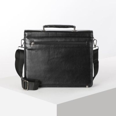 Портфель деловой, 2 отдела, 2 наружных кармана, длинный ремень, цвет чёрный