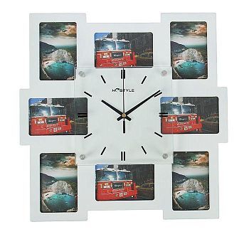 Часы настенные "Неправильный квадрат", белые + 8 фоторамок 7 × 11 см