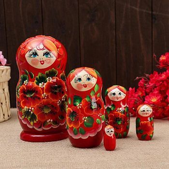 Матрёшка 5-ти кукольная "Ира" маки , 17-18см, ручная роспись.