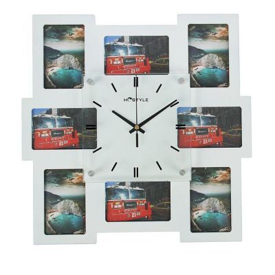 Часы настенные "Неправильный квадрат", белые + 8 фоторамок 7 × 11 см