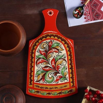 Доска разделочная «Фигурная», 18×0,8×31 см, красная, ракульская роспись