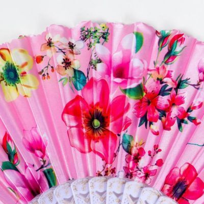 Веер пластик, текстиль "Цветочный" МИКС 23 см