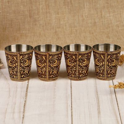 Набор стопок «Охотник», 4 шт, в тубусе, 4,5×4,5×9 см, береста