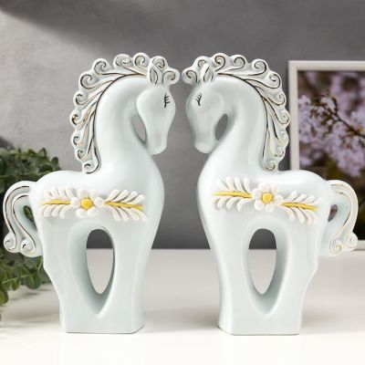 Сувенир керамика "Лошадки с незабудками" голубой набор 2 шт 25х15,5х6 см