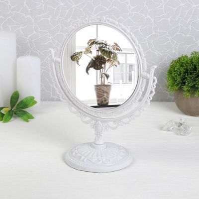 Зеркало настольное, двустороннее, с увеличением, d зеркальной поверхности 14,7 см, цвет белый