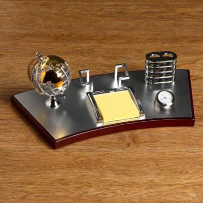 Набор настольный 5в1 (глобус, визитница, блок д/бумаги, карандашница, часы), 19х40 см