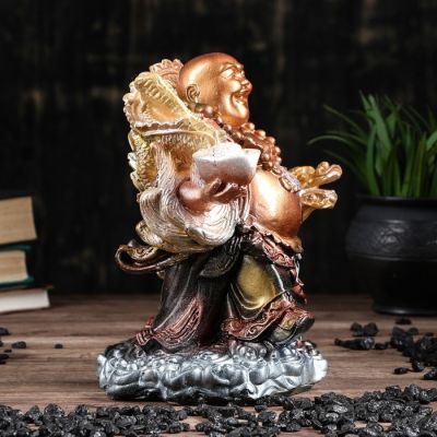 Копилка "Хотей с драконом", глянец, бронзовый цвет, 22 см, микс