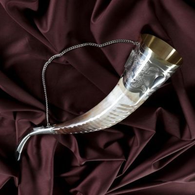 Сувенирный рог для вина, большой, со вставками