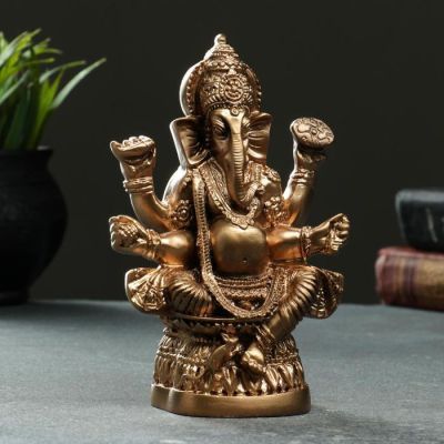 Фигура "Ганеша" 17х12см, бронза / мраморная крошка