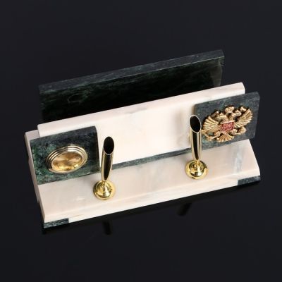 Набор настольный "Герб", с двумя подставками под ручки, 22х10х10 см змеевик, мрамор