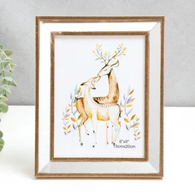 Фоторамка пластик 15х20 см "Зеркало с золотой обводкой" 25х20,4 см