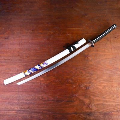 Сувенирное оружие «Катана на подставке», белые ножны с синим драконом, 103см