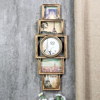 Фоторамка пластик на 5 фото 10х10, 12х12, 10х15 см "Вертикаль" тёмное золото 60х22х4 см