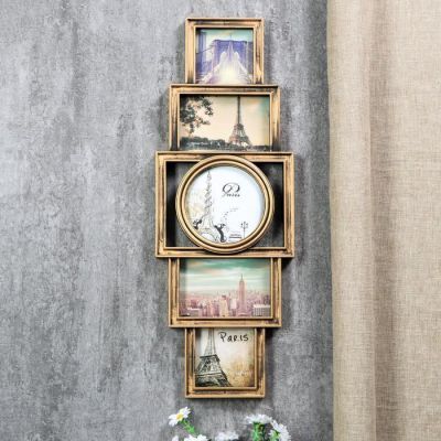 Фоторамка пластик на 5 фото 10х10, 12х12, 10х15 см "Вертикаль" тёмное золото 60х22х4 см