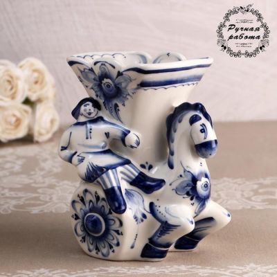 Ваза "Колесница", гжель, h=17,5 см