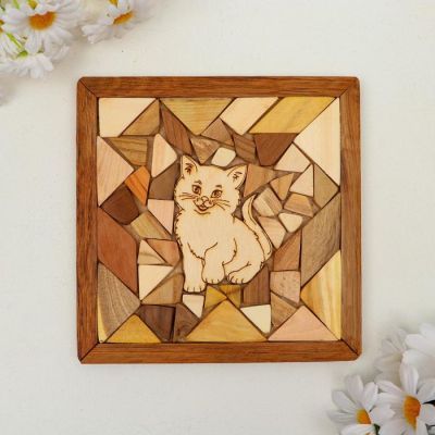 Подставка под горячее "Кошечка", 17х17 см , разные породы дерева