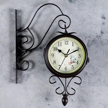 Часы настенные двойные, серия: Садовые, "Весеннее настроение", плавный ход, d=14.5 см, 30 х 48 см
