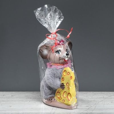 Копилка декор "Мышка с сыром", 20 см, микс