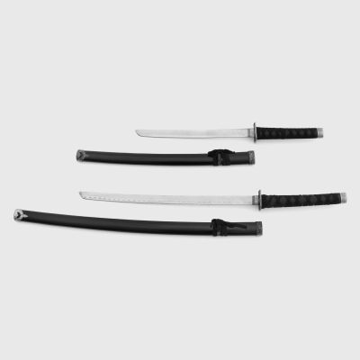 Сувенирное оружие "Катаны 2в1" на подставке, ножны дерево, черные глянец 78/103 см
