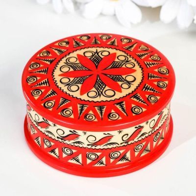 Шкатулка, 9×9х4 см, мезенская роспись