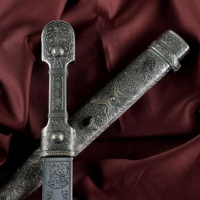 Кинжал сувенирный К-03в мельхиоре, ножны украшены кавказским орнаментом, чеканка, гравировка