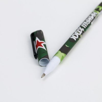 Ручка пластик с колпачком софт-тач «100% мужику», синяя паста, 0,7 мм