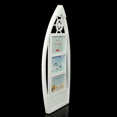 Фоторамка пластик на 3 фото 10х15 см "Лодка" белая 54х26 см