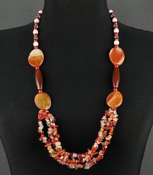 Бусы  Сердолик, кахолонг, прес.коралл "Зарево" арт.АНТ-355