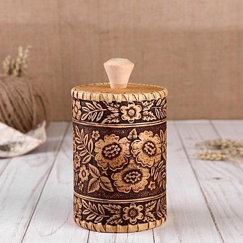 Туес «Цветы», 8х8х12 см, береста